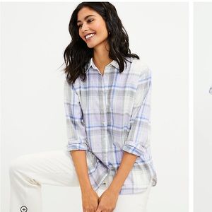 Loft Plaid Flannel Everyday Tunic Shirt Size Large
